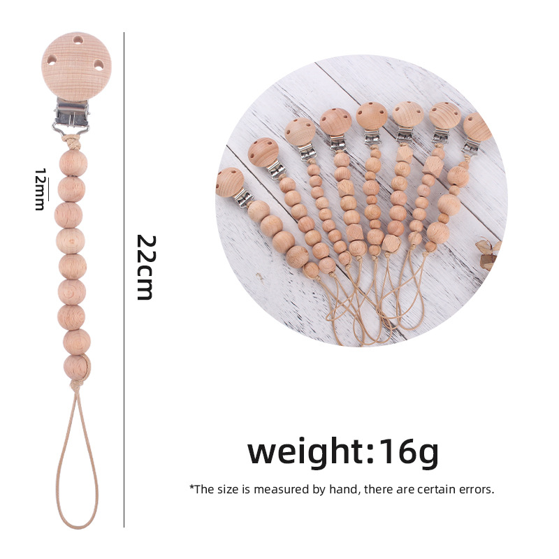 Nuevos suministros para bebés clip de chupete de haya calmante bebé Beech beads mordida mordedura chupete cadena anti-gota cadena