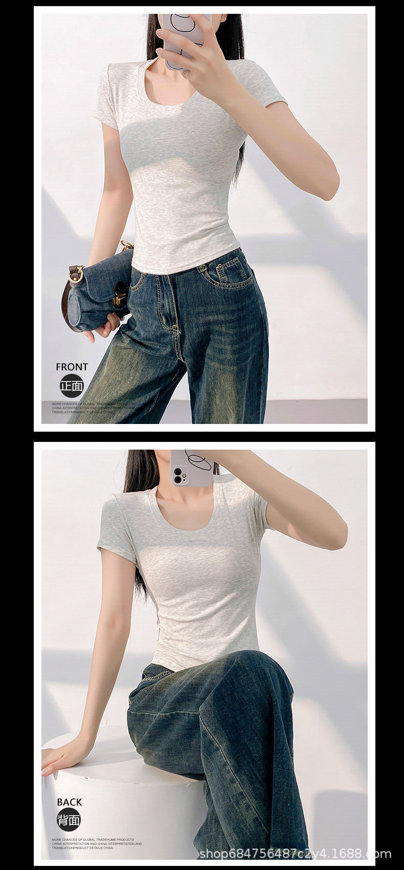 American slim-fit short-sleeved T-shirt for women, 2025 summer new style, waist-cinching round-neck T-shirt, sweet and spicy short top as the base pic 13