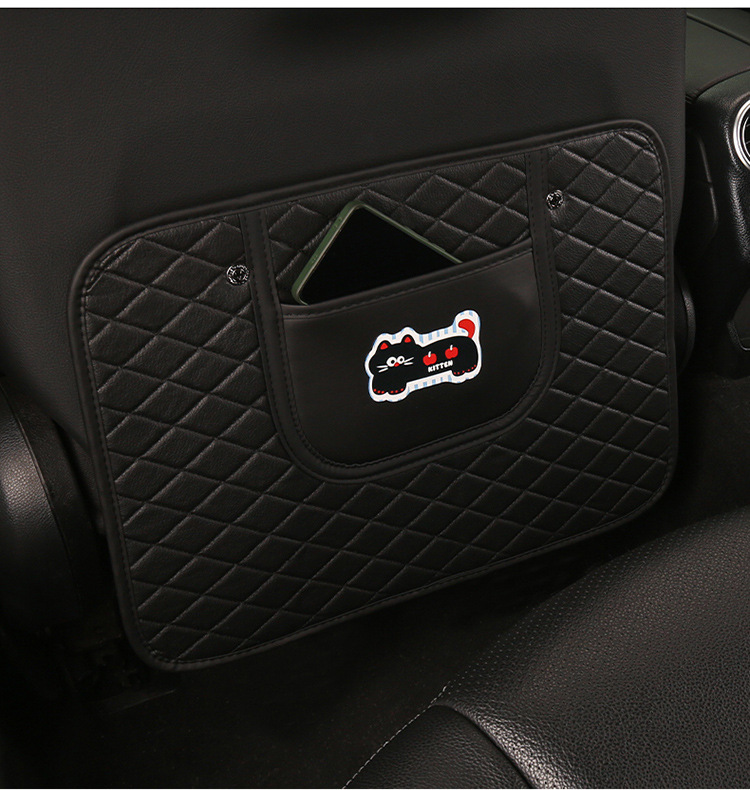 Quilted Embroidered Two-Color Cat Car Seat Back Anti-Kick Pad Car Seat Back Anti-Fouling Pad Anti-Dirty Pad with Storage Bag