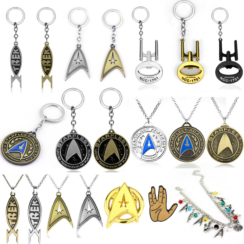 Cross-border Hot Selling European and American Movie Accessories Star Trek Logo Keychain Bottle Opener Pendant Necklace in stock
