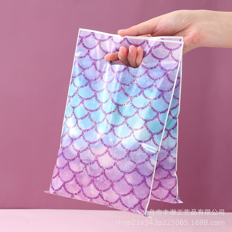 スポット魚鱗マーメイドテーマパーティーギフトバッグキャンディスナックプラスチック包装袋誕生日パーティーギフトバッグ|undefined