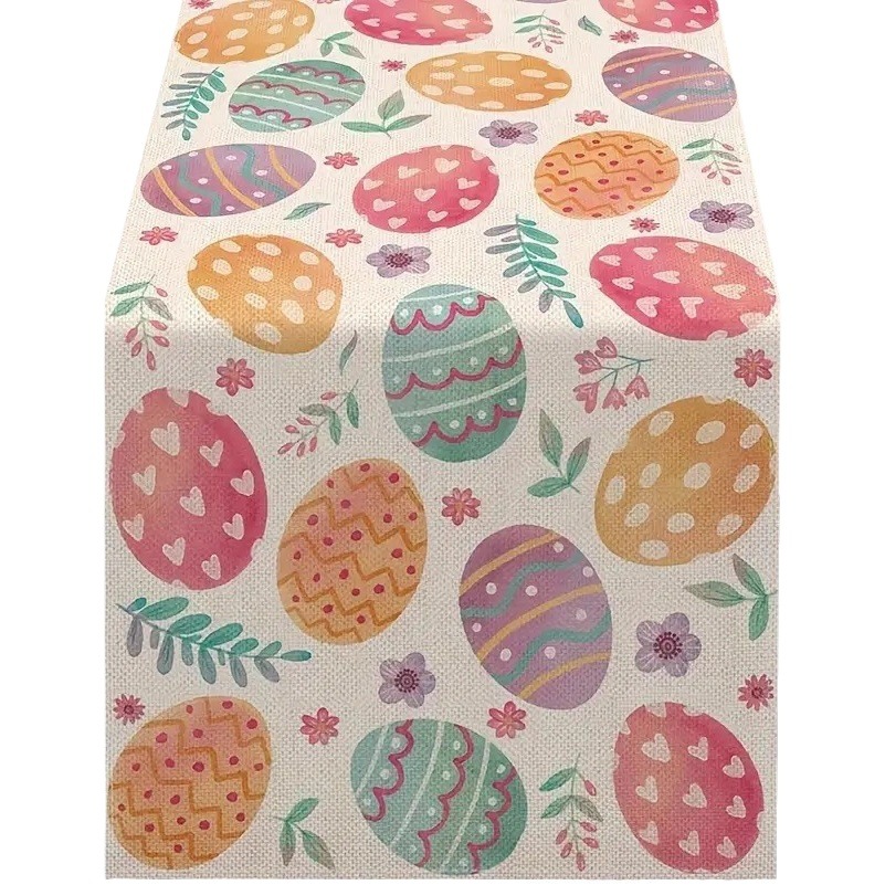 Transfronterizo corredor de mesa de lino nuevo huevo de Pascua lindo decorativo creativo impresión mesa de comedor paño decorativo mantel de cocina