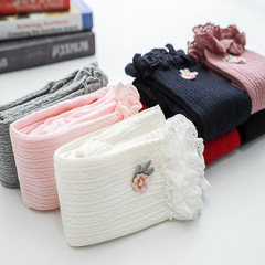 2021 Autumn/Winter New Thin Fleece Floral Lace Edge Children's 9/10-Inch Pants Open-Back Baby Wearable Leggings