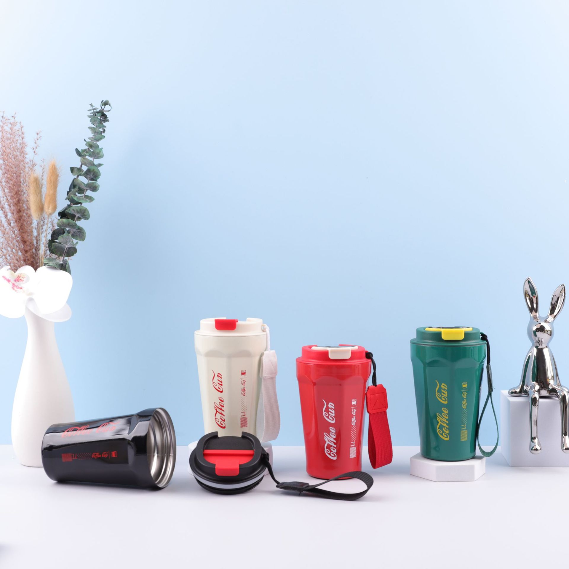 Hot sale nuevo 304 acero inoxidable octogonal diamante de cuerda taza de café taza de oficina caliente portátil doble taza de agua lotes