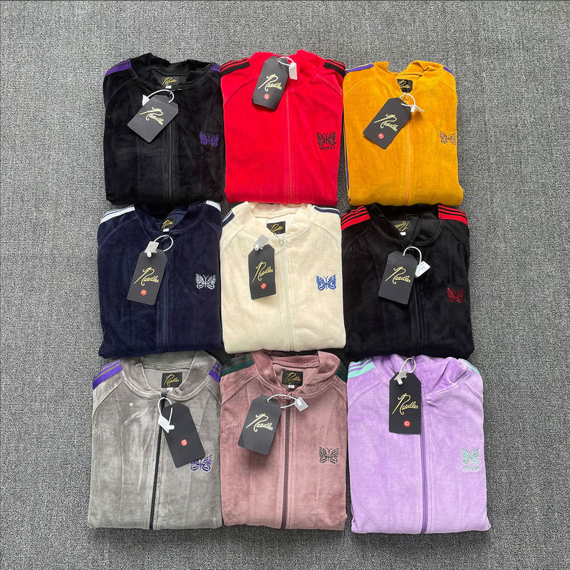 Needles Trendy Brand Butterfly Embroidery Casual Velvet Retro Striped Sports Dandy Style Jacket for Men and Women Needles Trendy Brand Butterfly Embroidery Casual Velvet Retro Striped Sports Dandy Style Jacket for Men and Women