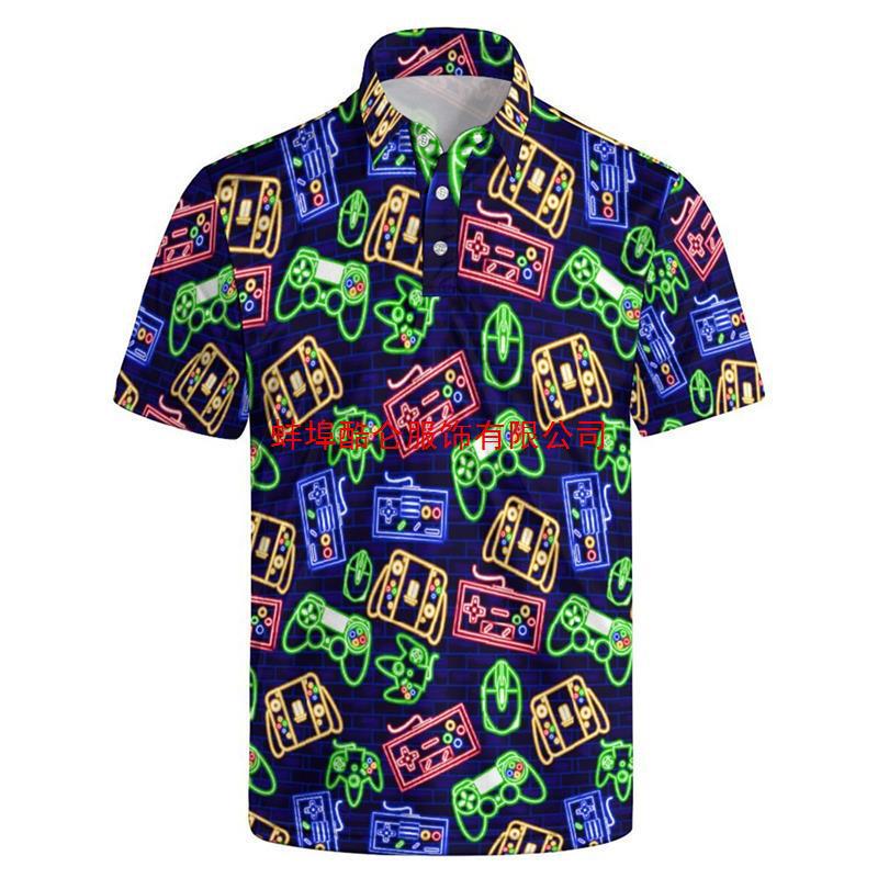 Foreign Trade Interesting 3d Printing Neon Polo Shirt Men's Summer plus size Short Sleeve Personality Street T-Shirt Top Hugh