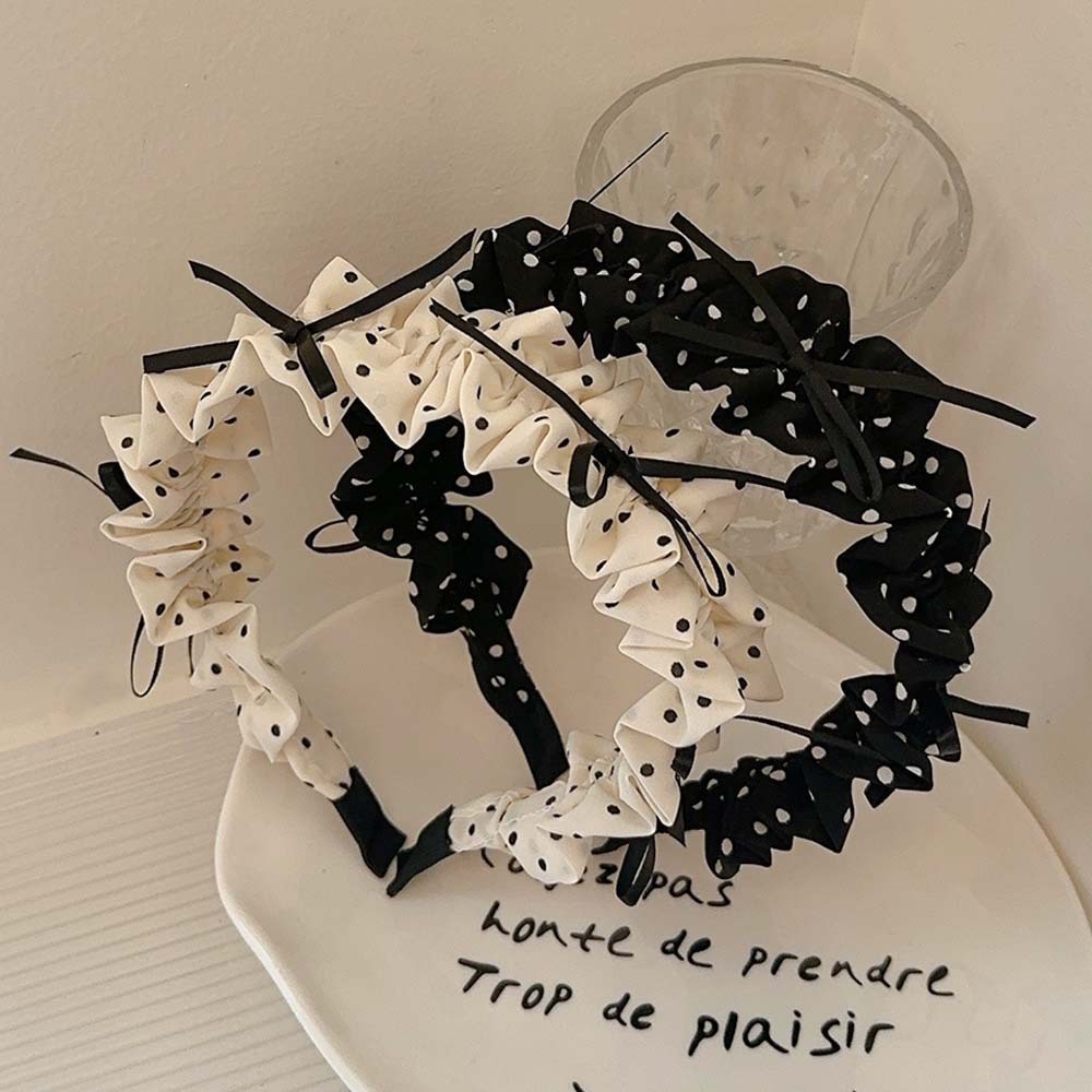 Nueva diadema con lazo de lunares plisados, versión ancha, diadema simple versátil, horquilla de presión superior de cráneo alto, accesorios para el cabello