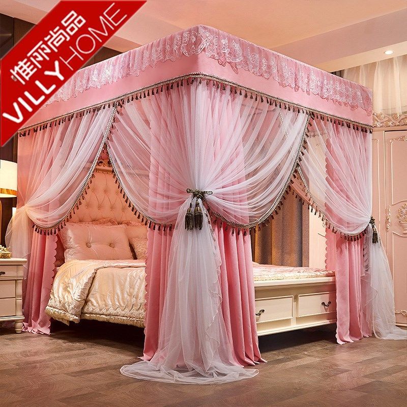 Blackout Bed Curtain Encrypted Thickened Palace-Style Three-Door Household Mosquito Net Bed Curtain All-In-One Princess Style