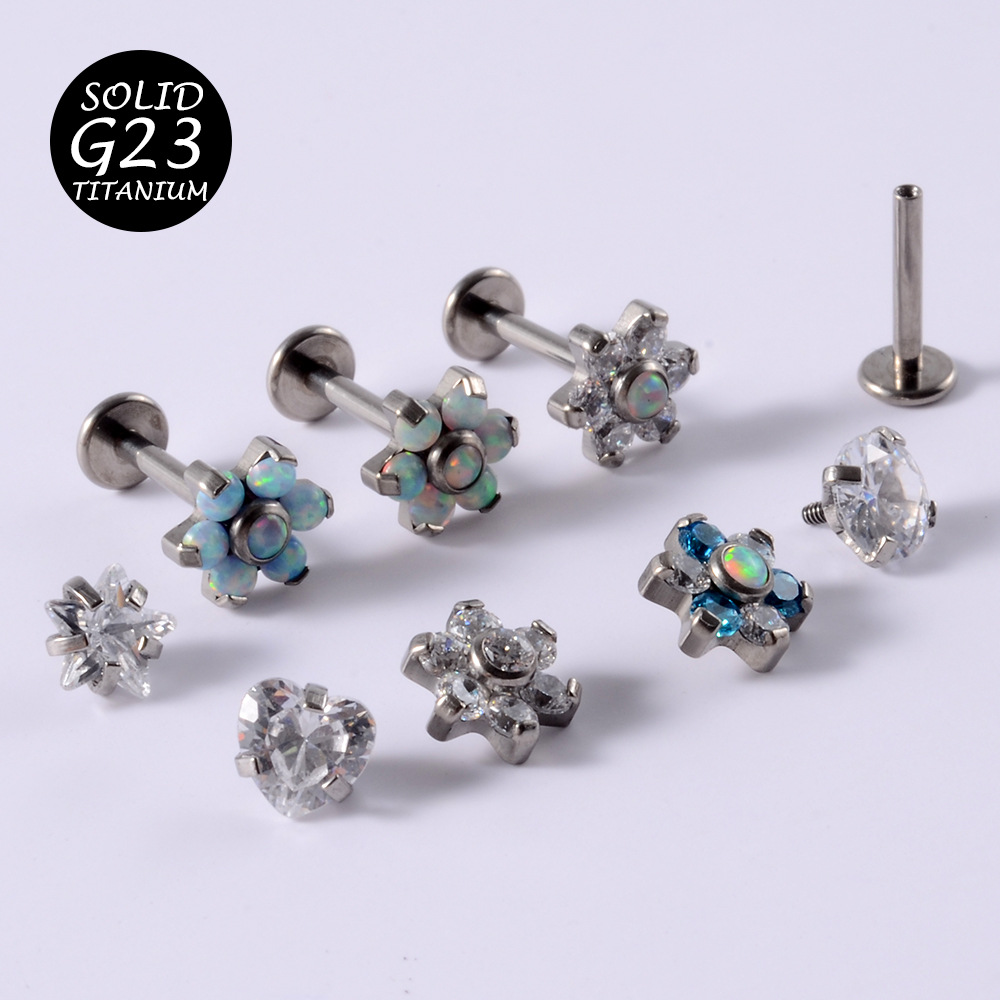 1 Piece Simple Style Flower Titanium Steel Plating Inlay Zircon Lip Stud Ear Studs display picture 3