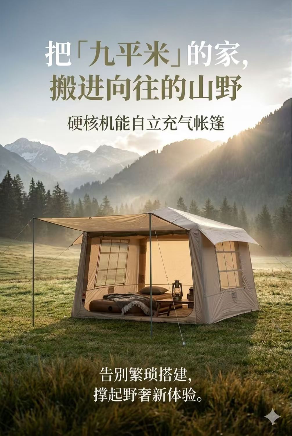 Inflatable Tent for Outdoor Multi-Person Camping, Automatic Tent for Large-Scale Disaster Relief and Meetings, Windproof and Rainproof