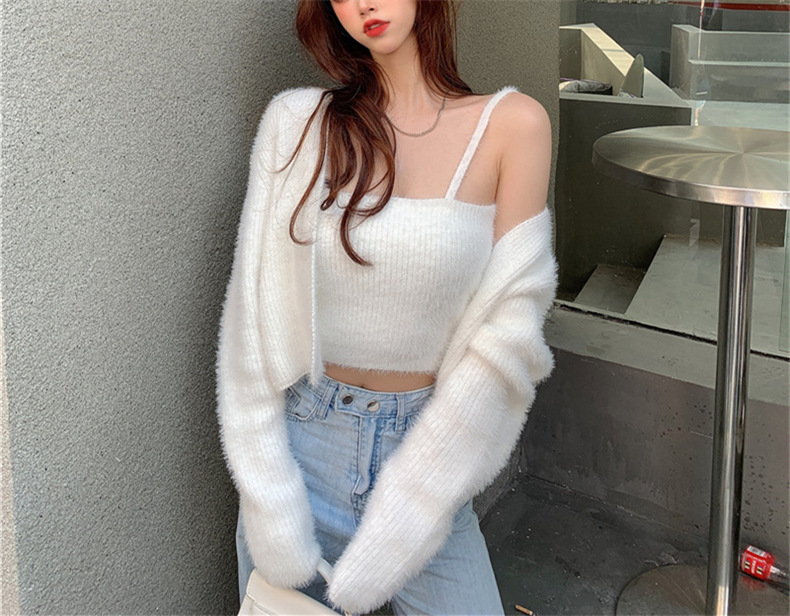 Sexy Strickjacke 2023 Herbst/Winter Neue Produkt Nerz Wolle Brust Verpackung Zwei Stück Set Koreanische Gestrickte Pullover für_voghion.com