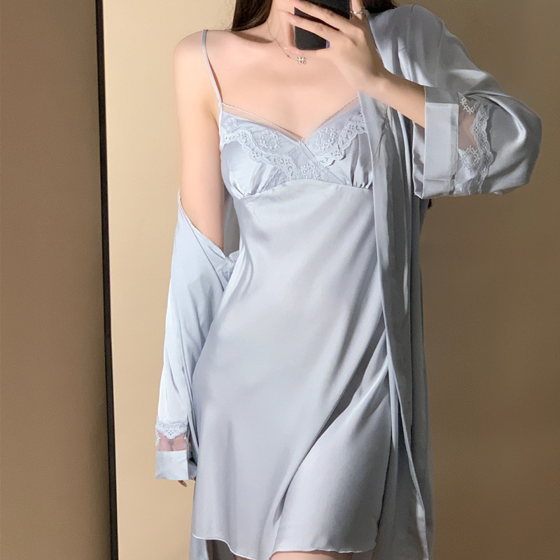 Yase [Romantic Moonlight] Pajamas for Women New Ice Silk High-Quality Pure Lust Style Suspender Lace with Breast Pad Set