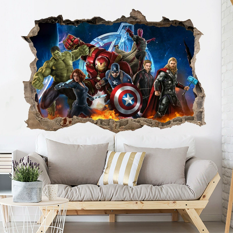 Трансграничные наклейки Marvel 3D Мстители через стену Халк настенные наклейки для гостиной спальни декоративные настенные наклейки