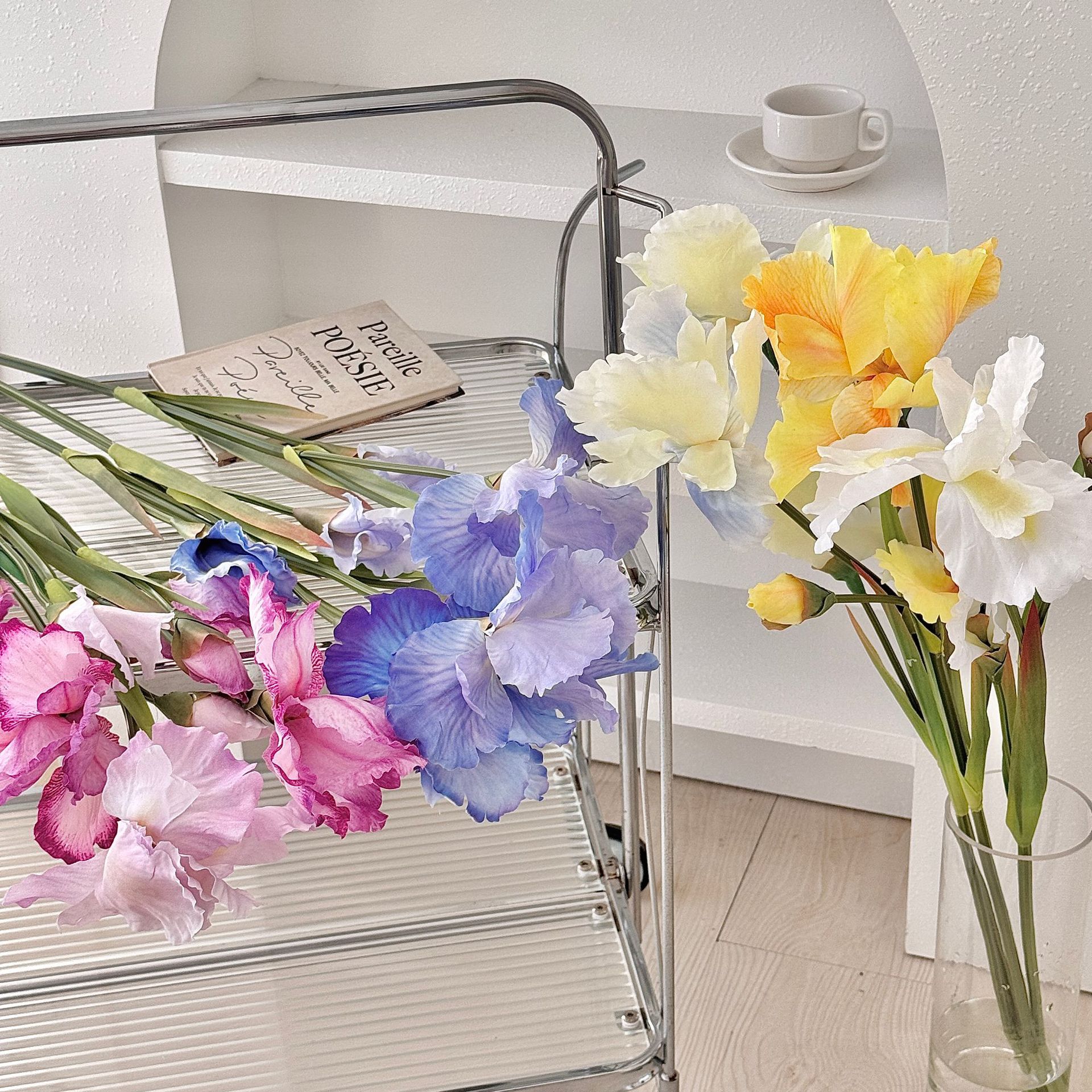 Alice Iris flor de imitación color de pintura al óleo flor falsa decoración de la sala de estar del hogar decoración suave del hotel arreglos florales accesorios de tiro