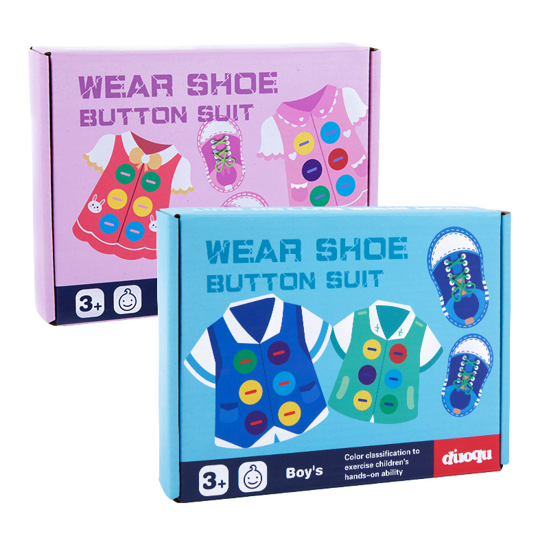 Children's Early Education Clothes with Laces and Shoelaces Toys for Boys and Girls, Wooden Threading Buttons for Early Education and Intelligence Development