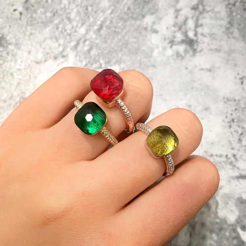 【10】Foreign Trade Jewelry Wholesale Gemstone Style Multi-Cut Colorful Crystal Gold-Plated Edge Diamond Ring