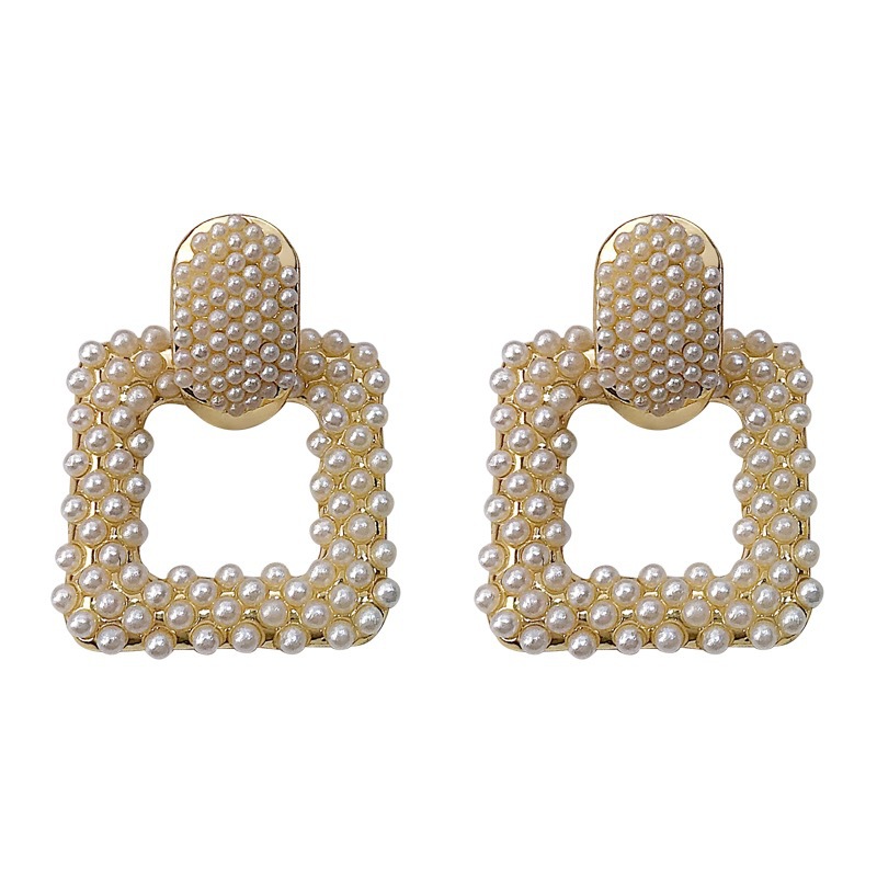 1 Pair Elegant Square Plating Inlay Alloy Pearl Drop Earrings display picture 5