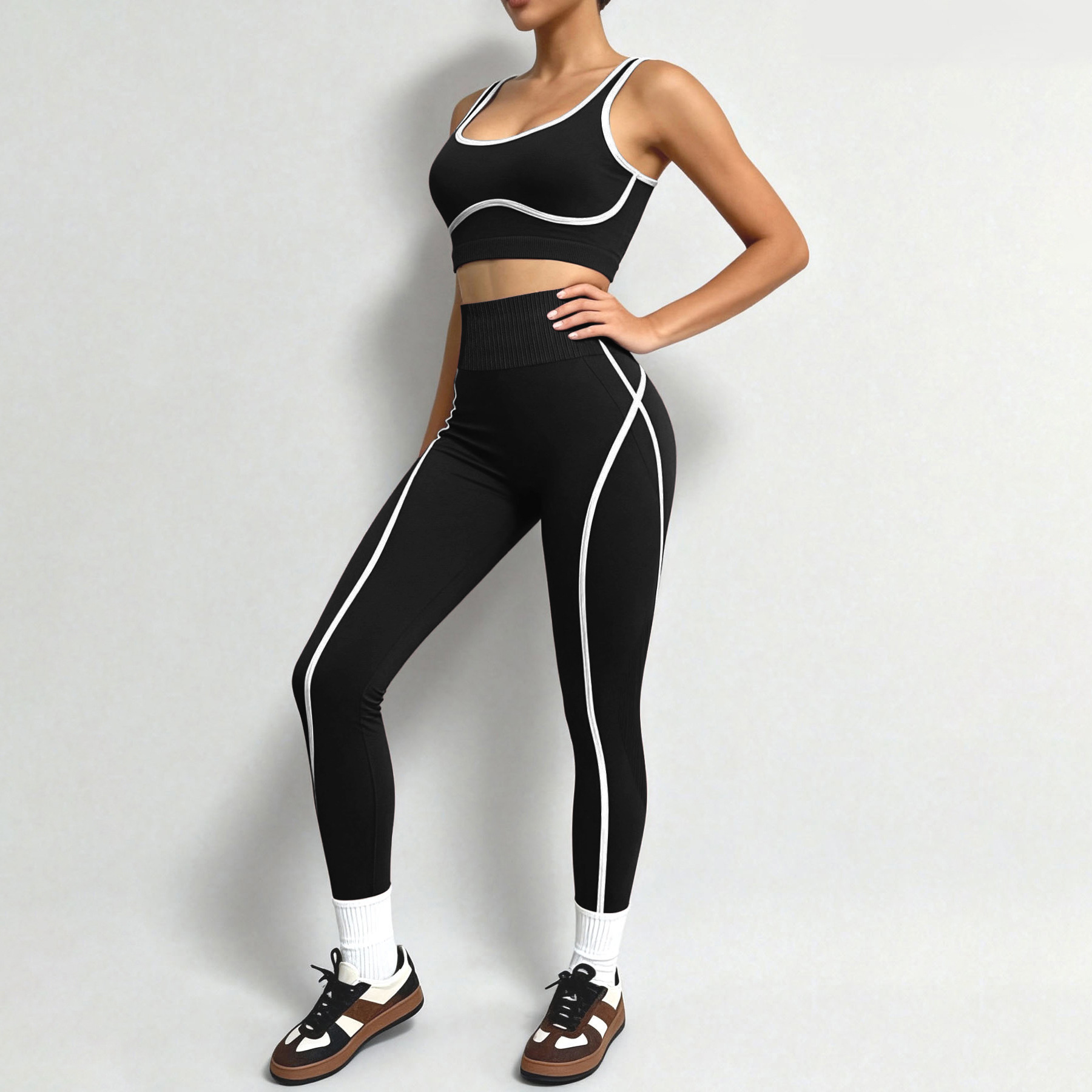 Nieuwe kleding: vest, heupliftende broek, yogapak, sneldrogend sportpak in contrasterende kleuren, casual hardloop- en fitnesspak_voghion.com