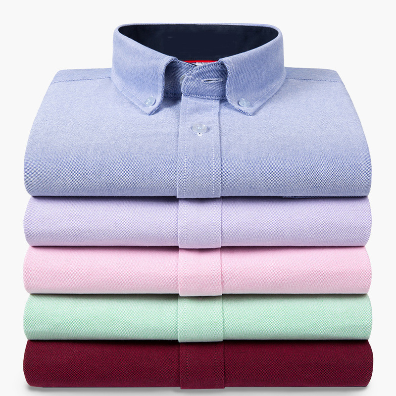 Spring and Autumn Pure Cotton Oxford Men's Long Sleeve Shirt Slim Fit No-Iron Thickened Cotton Men's Shirt Casual and Casual