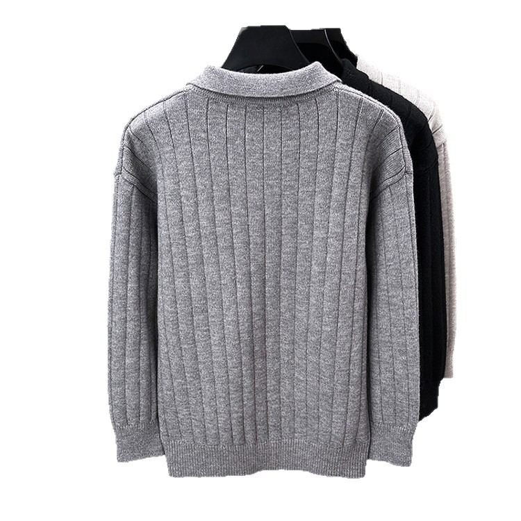 Cross-border nuevo hombre vertical rayas de otoño color sólido diseño suéter hombre moda casual versátil camisa de punto