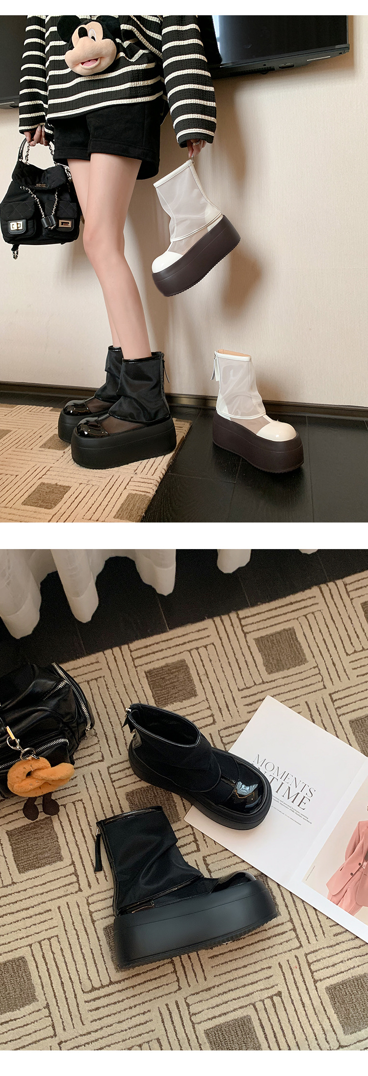 Boot lưới nữ mùa hè đế xuồng cao gót 9 cm — màu đen, màu trắng chi tiết 16