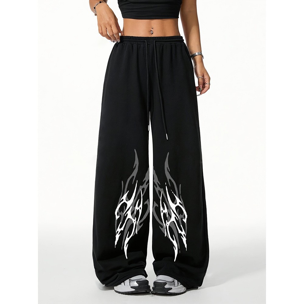 Unisex Fleece-Lined Wide-Leg Pants With Custom Logo Print – Trendy Drawstring Joggers, Loose Fit, Warm & Stylish, S-XXXL (Black/Grey/Blue/Red/White)_viptrois.com