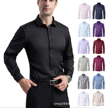 亚马逊跨境专供款衬衫男长袖通勤简约古着休闲男装黑上衣修身春秋