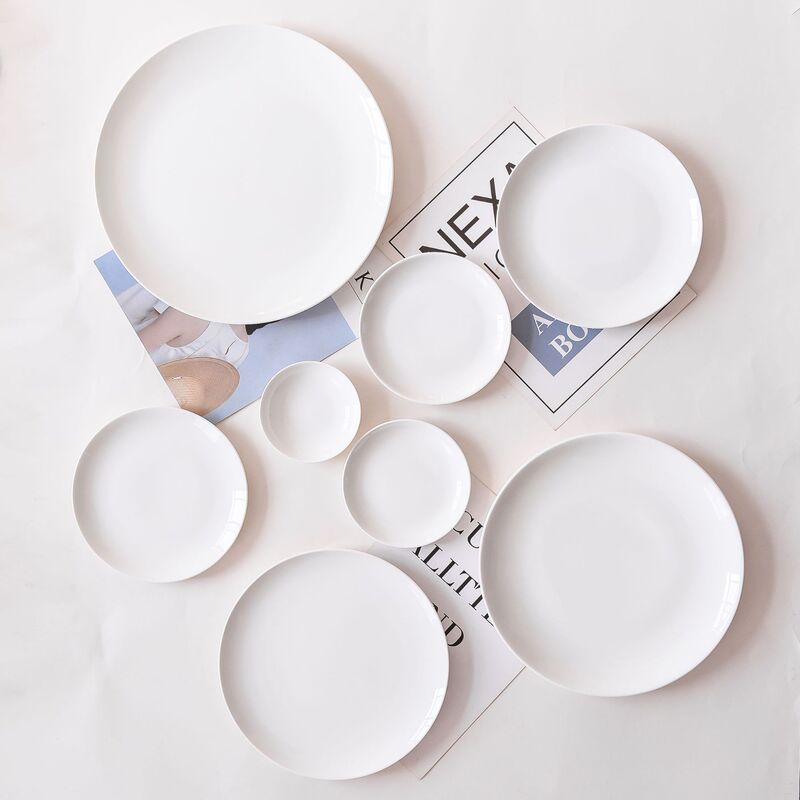 Factory Wholesale Pure White Ceramic Plate Household Tableware Set Creative Steak Plate Gift Advertising Moonlight Bone China Plate