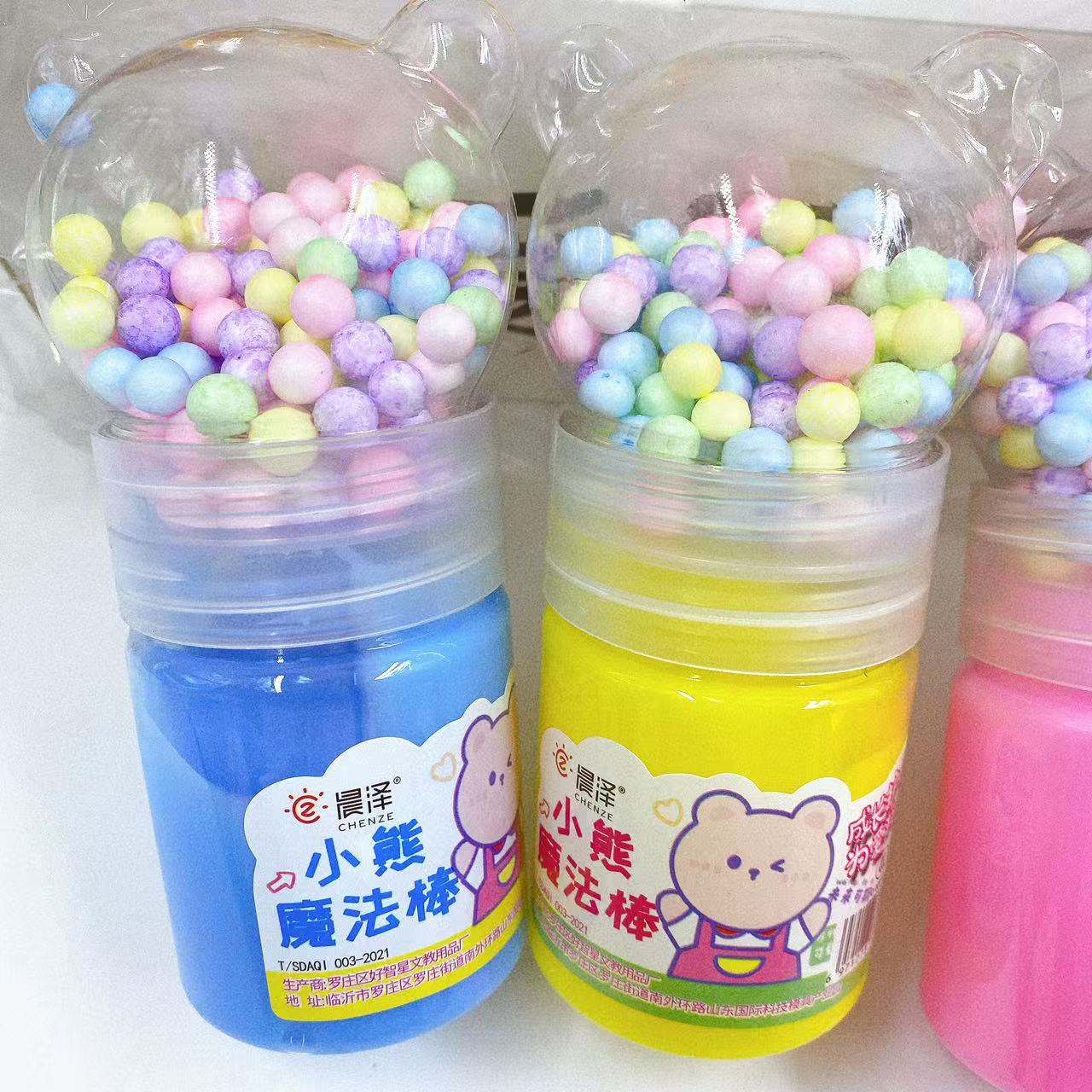 Arcilla de cristal de los niños arcilla de color con perlas mezcladas espuma pegamento dos en uno oso DIY dibujos animados juguete de arcilla de colores