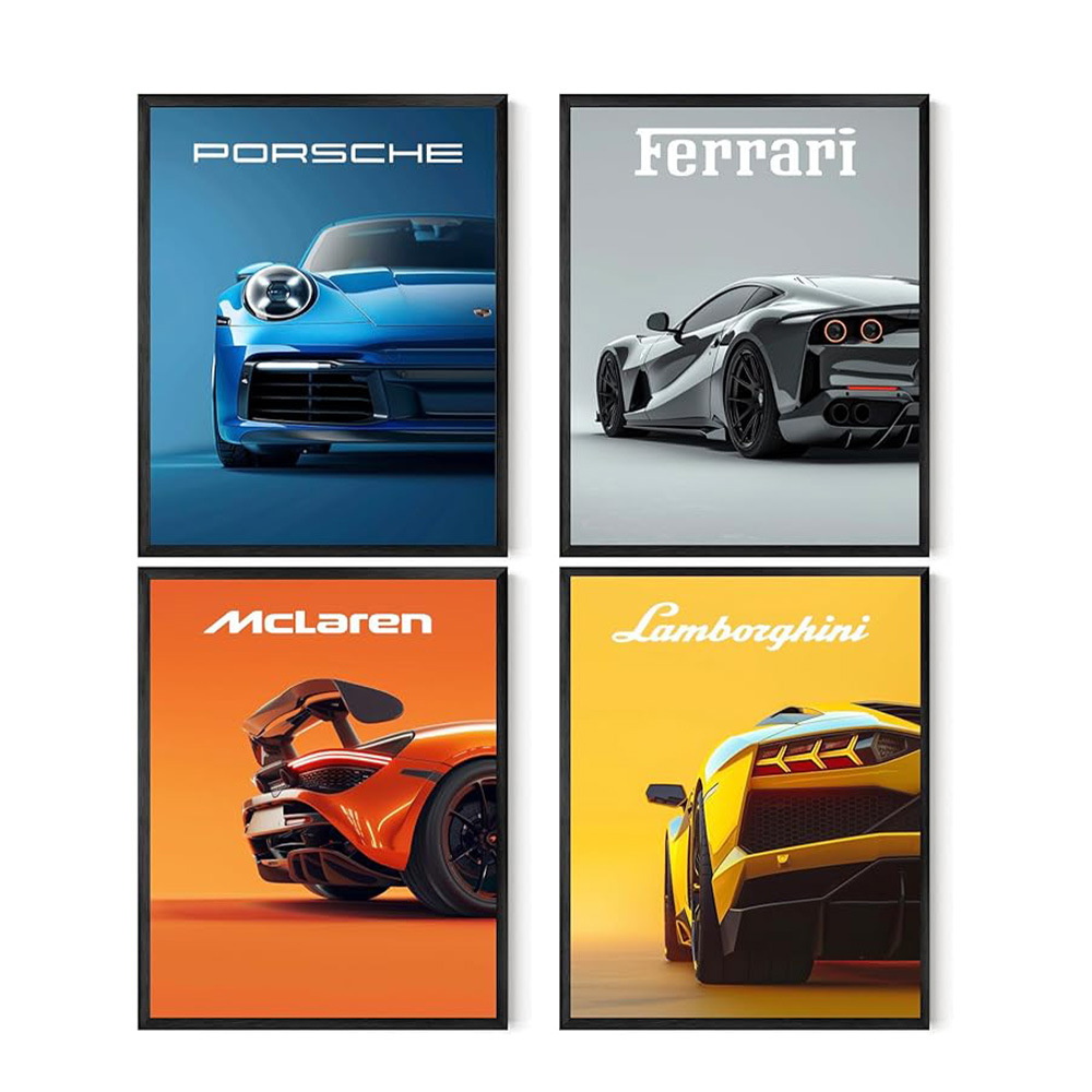 Cross-Border Amazon Temu Retro Racing Car Art Poster Background Wall Bedroom Living Room Decorative Painting Hanging Painting