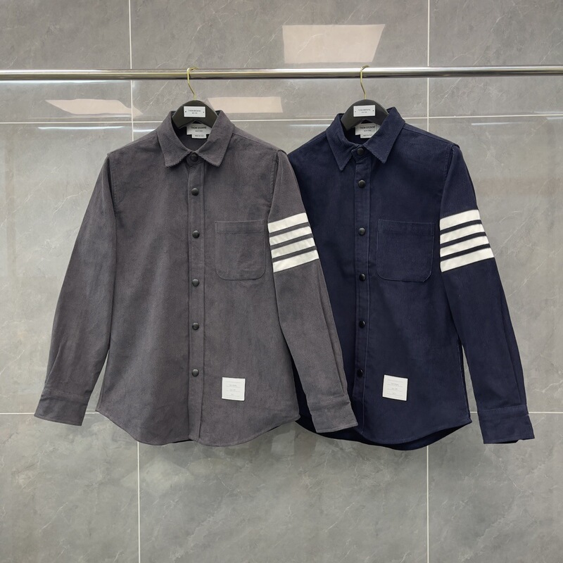 Trendy Tb Autumn Hot-Selling Striped Four-Stripe Lapel Long-Sleeve Snap-Button Corduroy Jacket Shirt Coat Trendy Tb Autumn Hot-Selling Striped Four-Stripe Lapel Long-Sleeve Snap-Button Corduroy Jacket Shirt Coat