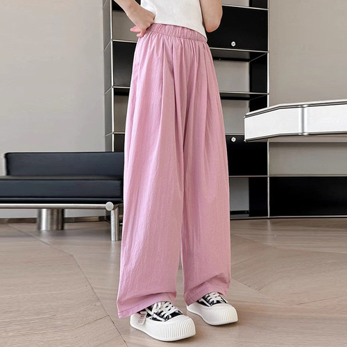 Girls' Pants Summer Thin Women's Big Kids Children's Summer Casual Loose Straight Simple Anti-Mosquito Wide Leg Pants Yamamoto Pants