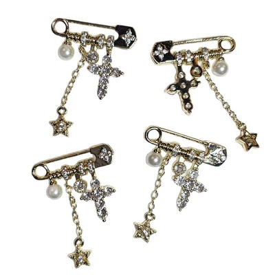 Senyi Jewelry High-Precision Copper-Plated Pin-Style Spacer Bead Cross Pendant Star Chain DIY Bracelet Necklace Accessories (Zərgərlik ara hissələri) - high-security-copper-pin-style-gold
