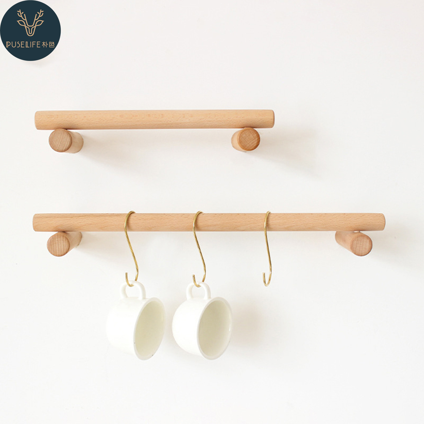 Japanese-style Beech Towel Rack Hanging Rod Bathroom Toilet Punch-free Wall-mounted Towel Rack Wooden Toilet Storage Rack