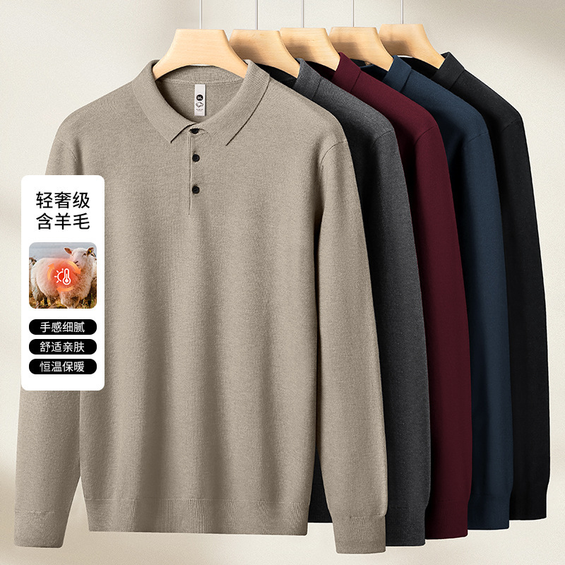 Long-Sleeved Polo Sweater for Middle-Aged Men 2026 Autumn and Winter Business Lapel Warm Wool Knitwear Base Layer Sweater for Men