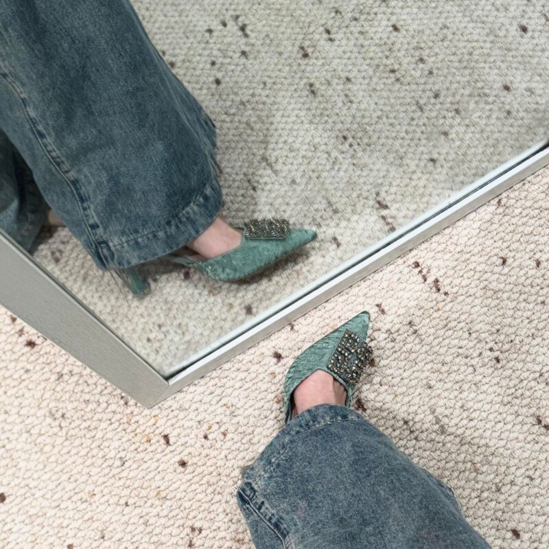 European and American Style Rhinestone High Heels for Women, New Bridesmaid Wedding Shoes, Hollow Light Luxury Popular Shallow Pointed Toe Shoes