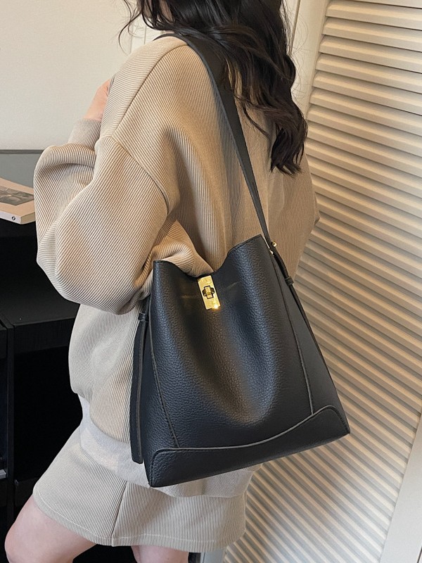 Bolso de mujer nicho sensación de alto nivel litchi estampado bolso de balde 2026 nuevo estilo de alta capacidad de moda bolso de hombro