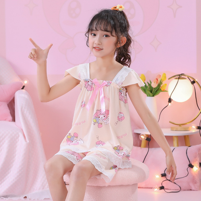 Pijamas infantiles niñas de manga corta verano delgado dibujos animados yu Gui perros niñas de niños mayores set de ropa de bebé
