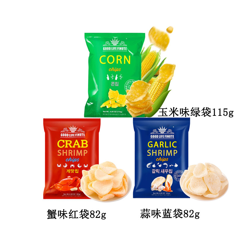 韩国趣莱福蒜香 玉米 黄蟹虾片82克一箱14包保一年膨化零食大礼包