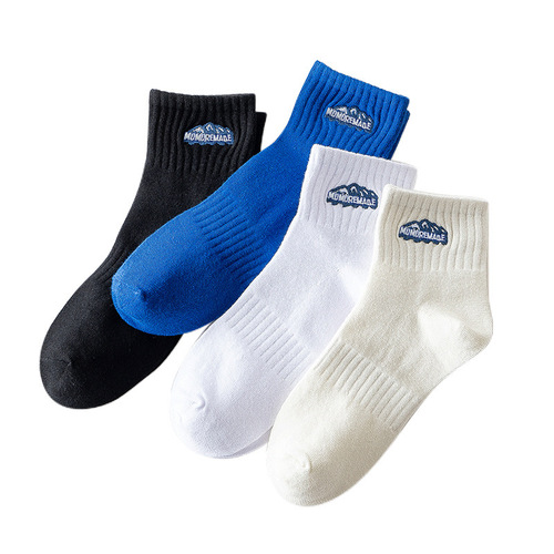 ins trend men's mid-calf socks cotton sports sweat-absorbent embroidered couple stockings spring and summer casual elastic short socks