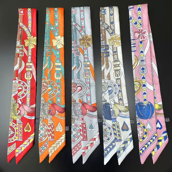 New Scarf Retro Fashion Love Long Printed Imitation Silk Tie Bag with Ribbon Scarf Decoration Wholesale Women