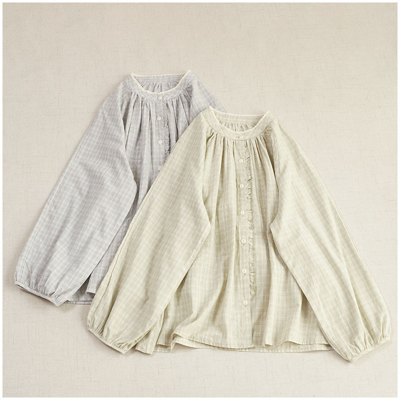 Mori Style Sweet Spring and Summer Thin Cotton All-match Artistic Llace Collar Top Loose and Comfortable Rulose Long-sleeved Fresh Shirt
