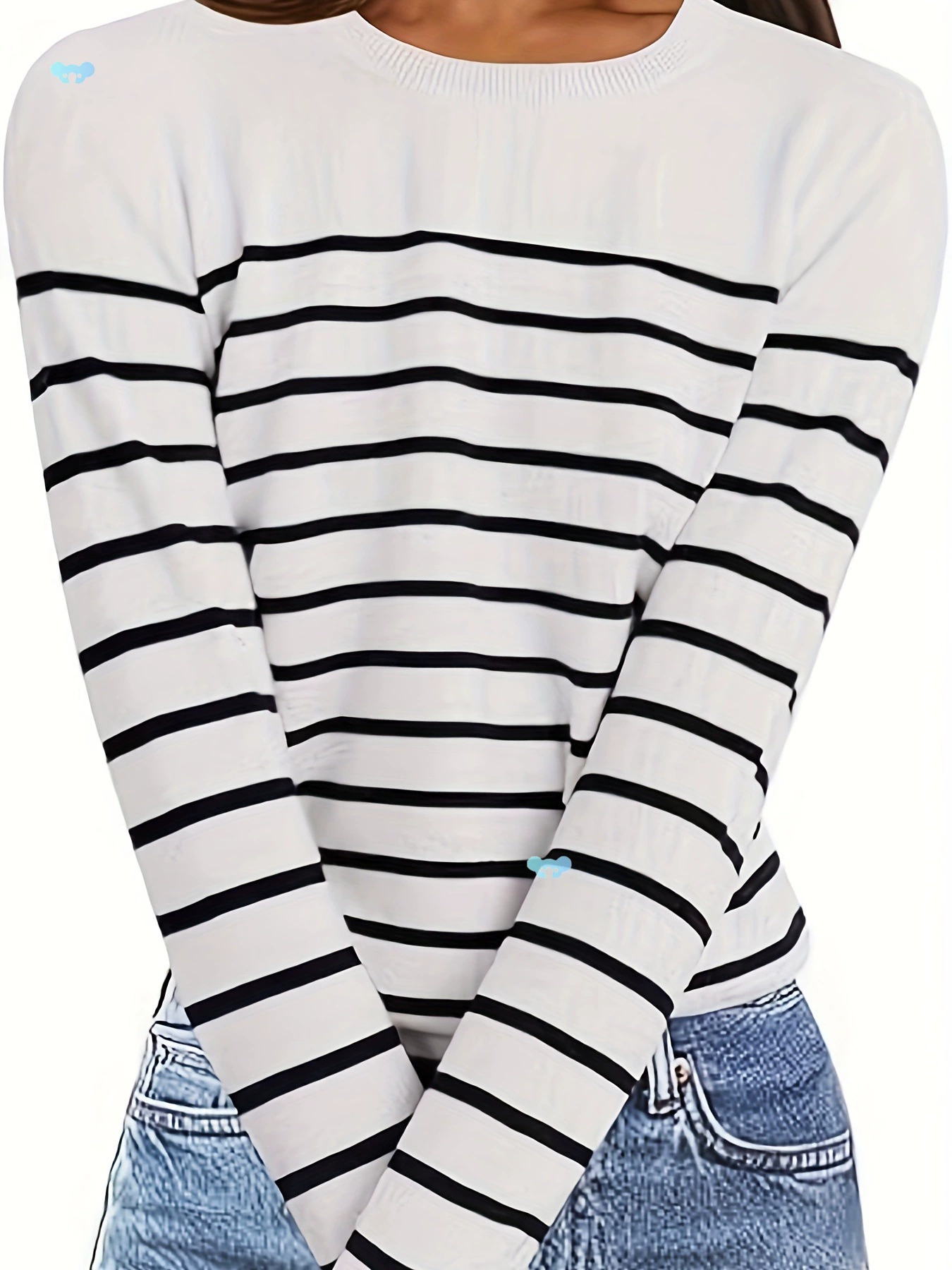 Женский полосатый вязаный свитер с длинными рукавами на осень и зиму