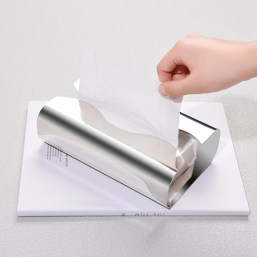 Light luxury curved silver stainless steel tissue box living room tissue storage box new Chinese desktop ins tissue box