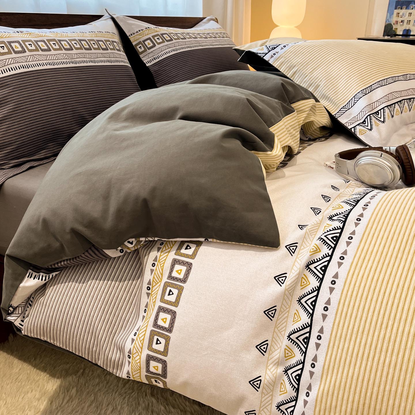 Algodón grueso de cuatro piezas, sábanas de algodón lavado con agua, dormitorios de estudiantes, tres piezas