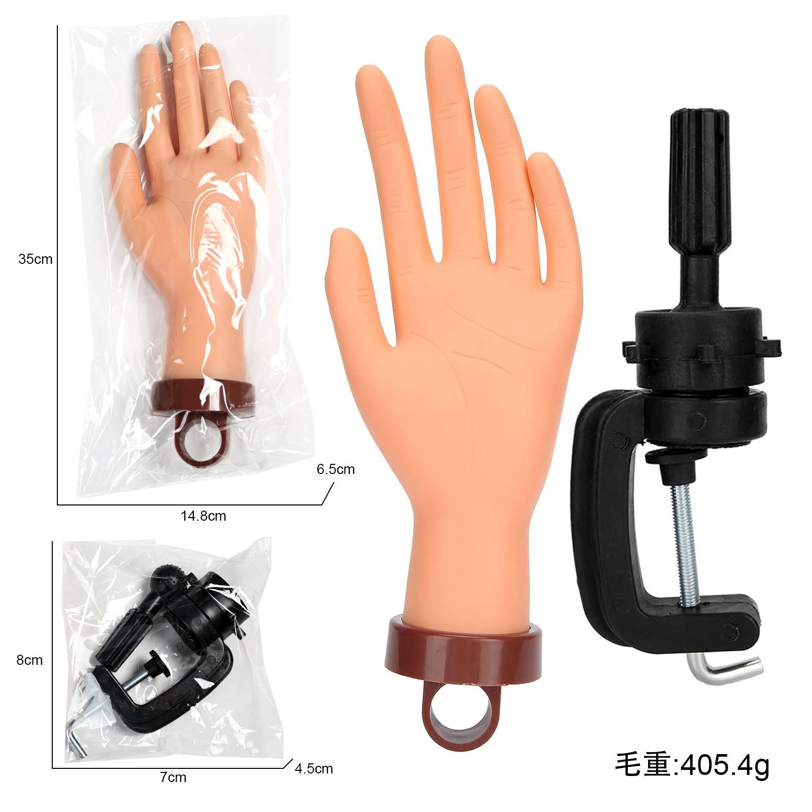 Mano de Práctica para Uñas de Plástico y Acero Inoxidable con Soporte Fijo para Manicura