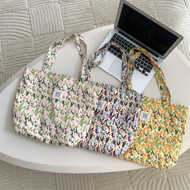 26101 Gentle Tulip cotton bag, single-shoulder canvas bag, Nushu bag, daily matching backpack, shopping bag for shopping full figure