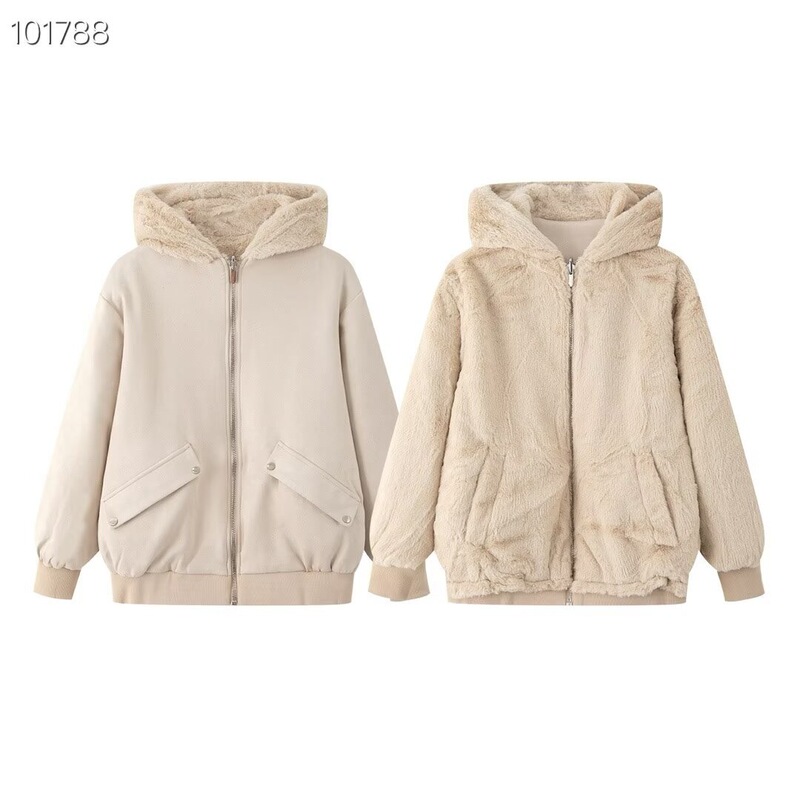 Zr Women's European and American Style 2025 Autumn New Scandinavian Warm Artificial Fur Effect Double-Sided Jacket Qq