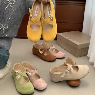 Inner Height Retro Ballet Shoes Women's 2025 New Explosions Cross Belt Fashion Round Toe Mary Jane Single Shoes
