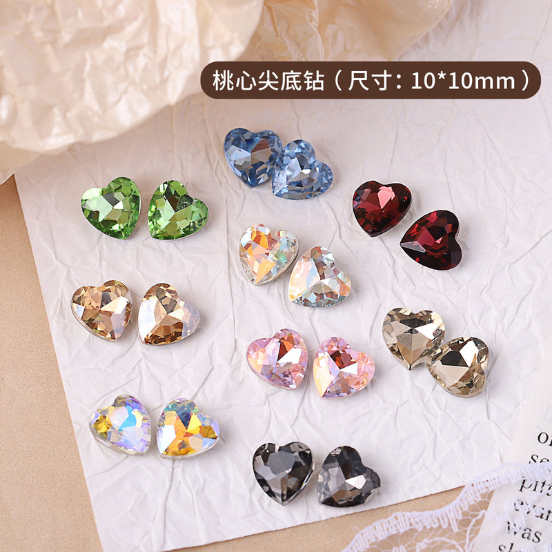 2026 Hot-Selling Peach Heart Nail Art Rhinestones Large Size 10X10Mm Simple French Style Crystal Glass Nail Rhinestones 2026 Hot-Selling Peach Heart Nail Art Rhinestones Large Size 10X10Mm Simple French Style Crystal Glass Nail Rhinestones